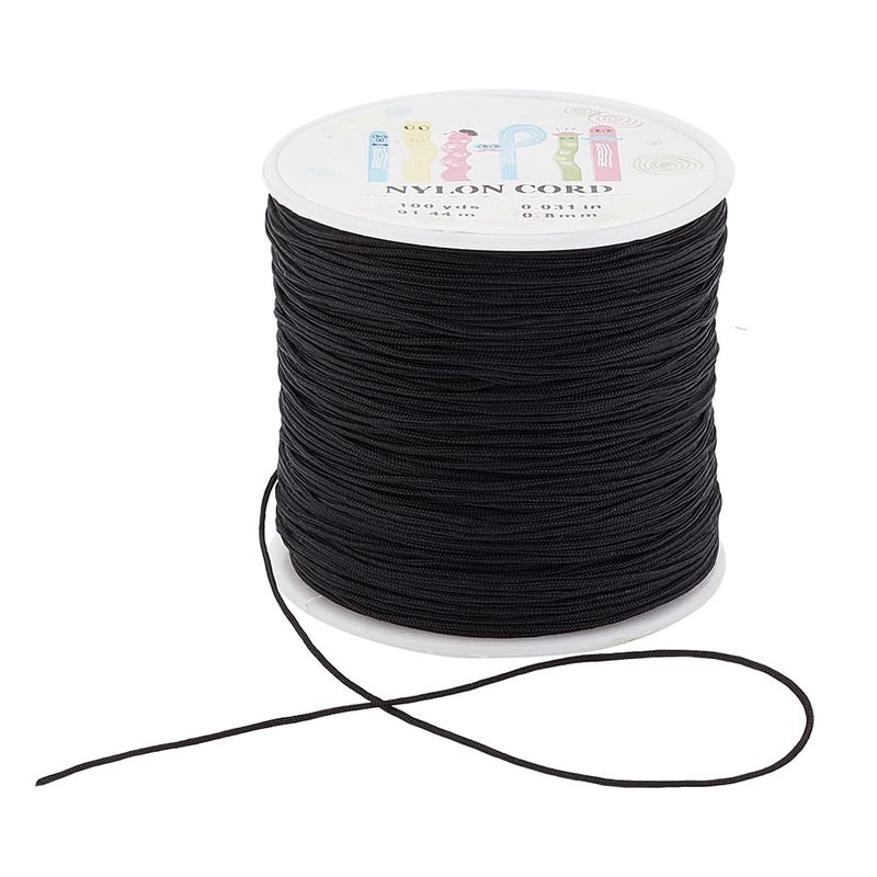 PH PandaHall 100 Yards 0.8mm Nylon Beading String Wind Chime Cord Replacement Nylon Thread for Bracelet Chinese Knotting Cord Black Kumihimo Macrame Cord Braided Lift Shade Cord for Blind Windows - Image 1